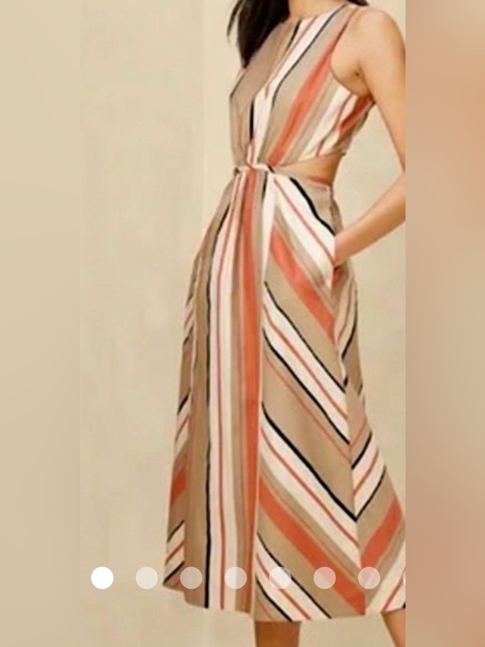Striped Maxi Dress in Beige, Coral & White